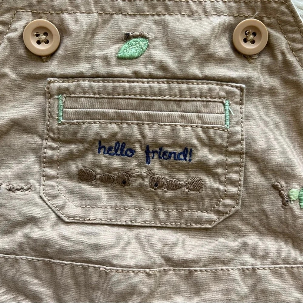 Vintage Y2K Gymboree Beige Ant Embroidered Overalls Shorts Baby Size 6-12 Months - Picture 3 of 10